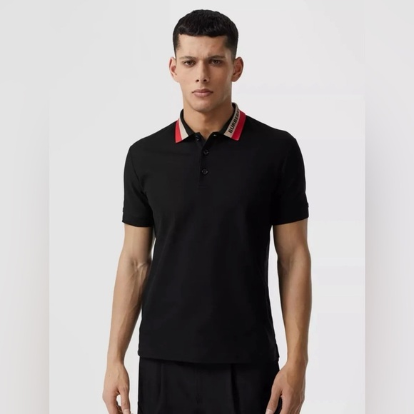 EUC Men’s Size Medium Burberry Contrasting Collar Cotton Polo Shirt In Black - Picture 7 of 16